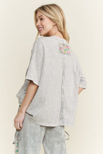 Load image into Gallery viewer, J.Her Mineral Washed Mixed Floral Flower Patch Top in Silver Grey