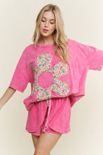 Load image into Gallery viewer, J.Her Mineral Washed Mixed Floral Flower Patch Top in Hot Pink