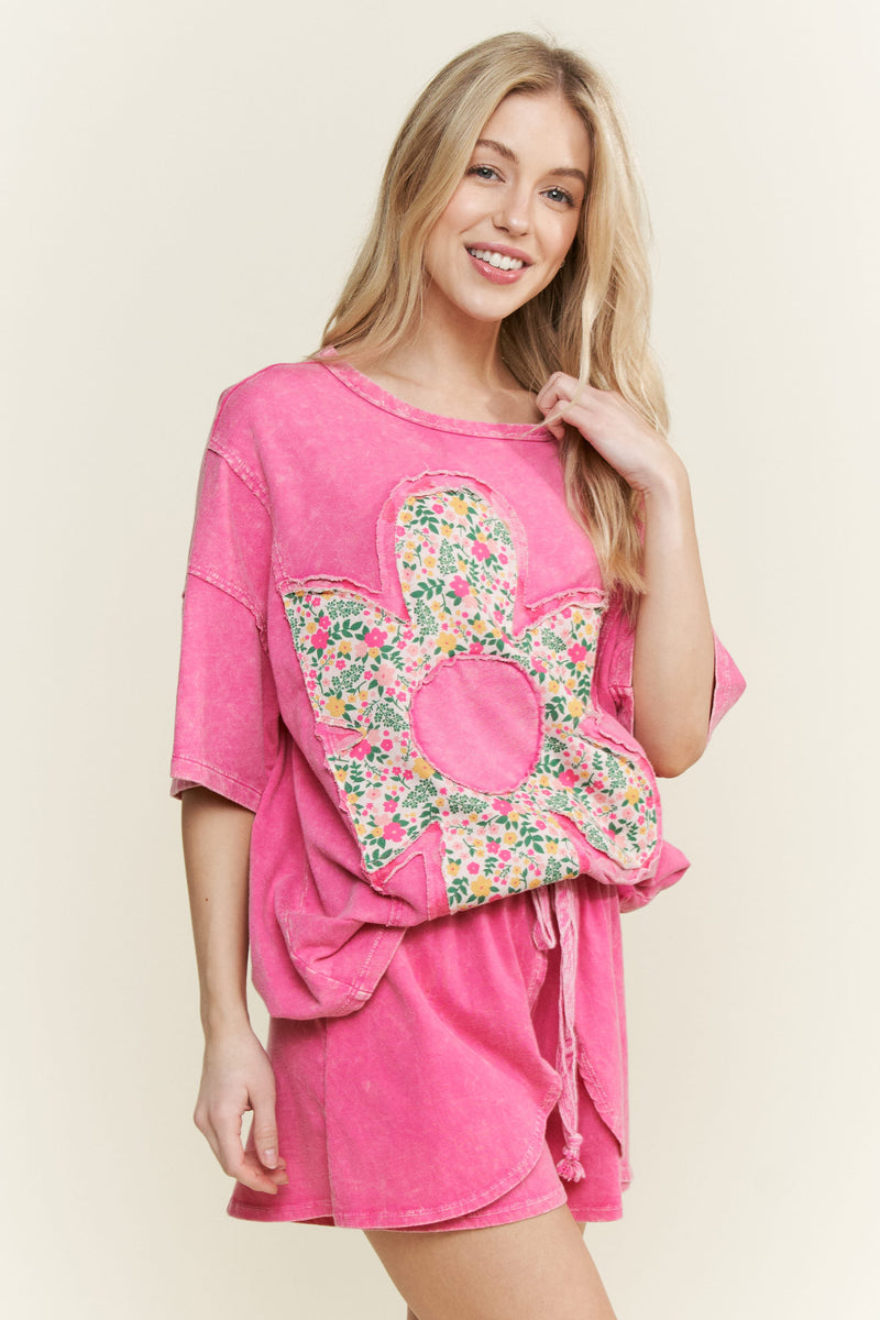 Red Mineral Washed Flower Patch Top main image 0