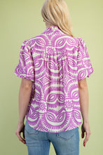 Load image into Gallery viewer, GiGio Printed Top with Contrasting Color Piping Details in Lavender