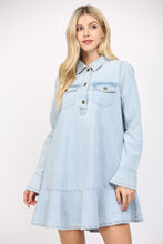 Load image into Gallery viewer, FATE Washed Denim Mini Dress with Half Front Button Down in Light Denim