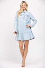 Load image into Gallery viewer, FATE Washed Denim Mini Dress with Half Front Button Down in Light Denim