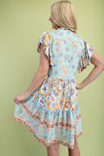 Load image into Gallery viewer, GiGio Mixed Print Dress with Ric Rac Trim in Light Mint Mix