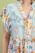 Load image into Gallery viewer, GiGio Mixed Print Dress with Ric Rac Trim in Light Mint Mix