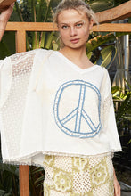 Load image into Gallery viewer, POL Peace Sign Patch Top with Pearl and Rhinestone Gems in Off White