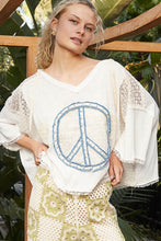 Load image into Gallery viewer, POL Peace Sign Patch Top with Pearl and Rhinestone Gems in Off White