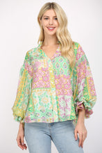 Load image into Gallery viewer, FATE Mixed Print Patchwork Top in Green/Yellow Multi