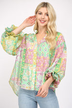 Load image into Gallery viewer, FATE Mixed Print Patchwork Top in Green/Yellow Multi