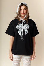 Load image into Gallery viewer, RARERAW OVERSIZED T-Shirt with Embroidered Lace Bow on Front in Black