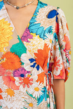 Load image into Gallery viewer, GiGio Vibrant Floral Print Wrap Midi Dress in Beige