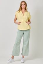 Load image into Gallery viewer, Mystree Notched V-neck Oversized Hoodie Top in Lemon