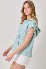 Load image into Gallery viewer, Mystree Notched V-neck Oversized Hoodie Top in Blue Breeze