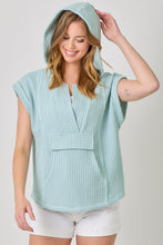Load image into Gallery viewer, Mystree Notched V-neck Oversized Hoodie Top in Blue Breeze