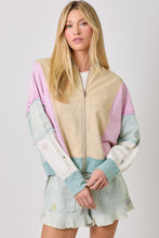 Load image into Gallery viewer, Mystree Mixed Media Color Blocked Jacket in Oatmeal Mix