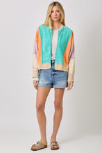 Load image into Gallery viewer, Mystree Mixed Media Color Blocked Jacket in Emerald Mix
