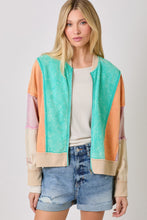 Load image into Gallery viewer, Mystree Mixed Media Color Blocked Jacket in Emerald Mix