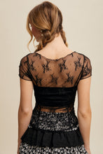 Load image into Gallery viewer, Listicle FITTED Sheer Floral Mesh Top in Black