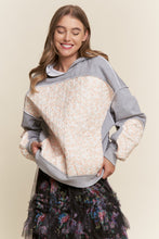 Load image into Gallery viewer, J.nna Terry Knit and Mixed Floral Color Block Hooded Sweatshirt in Floral Soft Grey