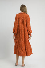 Load image into Gallery viewer, Umgee Solid Color Textured Leaf Pattern Midi Dress in Rust