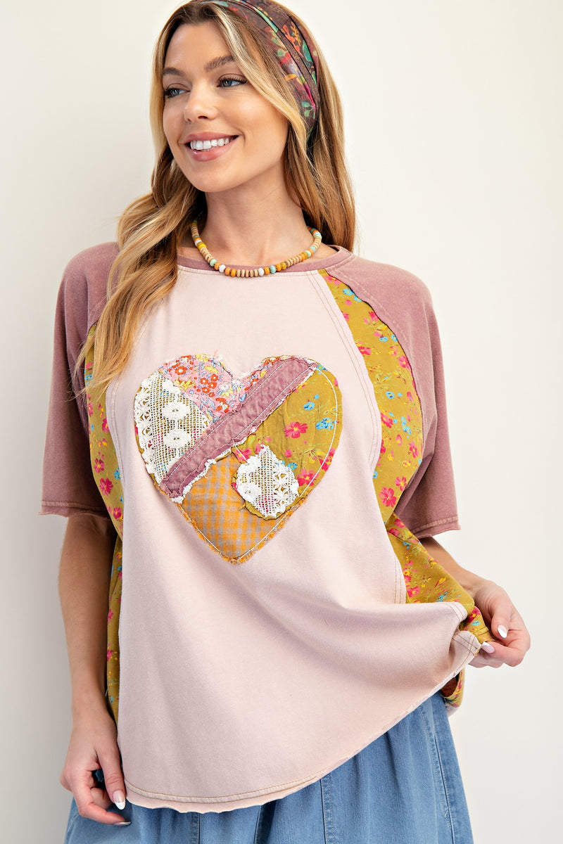 Easel Mix n Match Heart Patched Top in Mauve – June Adel