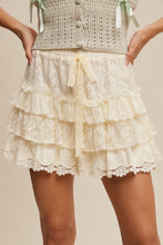 Load image into Gallery viewer, Listicle Lace Tiered Shorts With Ruffle Details in Cream