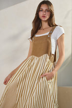 Load image into Gallery viewer, Oddi Colored Denim and Striped Overall Dress in Washed Taupe