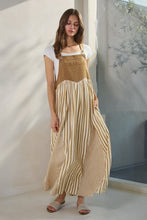 Load image into Gallery viewer, Oddi Colored Denim and Striped Overall Dress in Washed Taupe