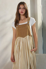 Load image into Gallery viewer, Oddi Colored Denim and Striped Overall Dress in Washed Taupe