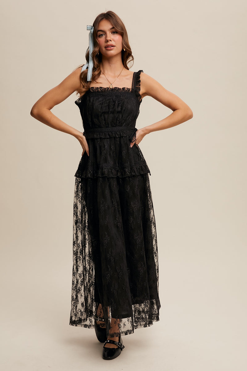 Listicle Delicate Lace Maxi Dress in Black M