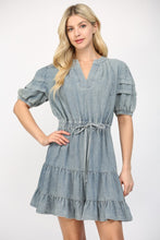 Load image into Gallery viewer, FATE Denim Tiered Mini Dress in Light Denim