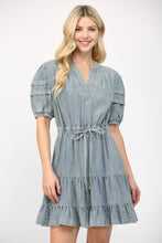 Load image into Gallery viewer, FATE Denim Tiered Mini Dress in Light Denim