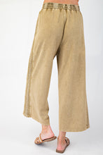 Load image into Gallery viewer, Easel Mineral Washed Terry Knit Pants with Lace Trim in Faded Olive