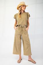 Load image into Gallery viewer, Easel Mineral Washed Terry Knit Pants with Lace Trim in Faded Olive