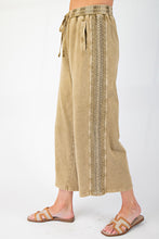 Load image into Gallery viewer, Easel Mineral Washed Terry Knit Pants with Lace Trim in Faded Olive