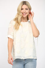 Load image into Gallery viewer, FATE Solid Color Sheer Top with 3D Puff Flowers in Off White