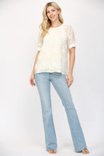 Load image into Gallery viewer, FATE Solid Color Sheer Top with 3D Puff Flowers in Off White