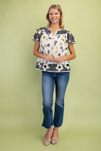Load image into Gallery viewer, GiGio Mixed Floral Print Top in Navy Mix ON ORDER