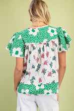 Load image into Gallery viewer, GiGio Mixed Floral Print Top in Green Mix