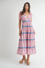 Load image into Gallery viewer, MABLE Shoulder Tie Floral Print Midi Dress in Pink