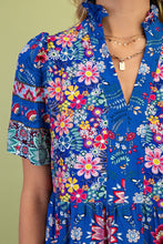 Load image into Gallery viewer, GiGio Mixed Print Tiered Midi Dress in Cobalt Mix