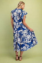 Load image into Gallery viewer, GiGio Printed Tiered Midi Dress in Cobalt Mix