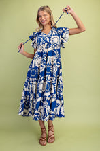 Load image into Gallery viewer, GiGio Printed Tiered Midi Dress in Cobalt Mix
