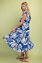 Load image into Gallery viewer, GiGio Printed Tiered Midi Dress in Cobalt Mix