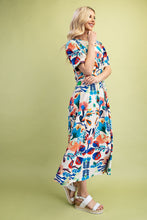 Load image into Gallery viewer, GiGio Bold Color Floral Print Midi Dress in Blue Multi
