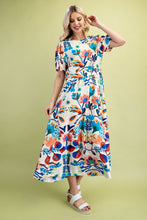 Load image into Gallery viewer, GiGio Bold Color Floral Print Midi Dress in Blue Multi