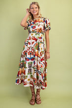 Load image into Gallery viewer, GiGio Bold Color Floral Print Midi Dress in Brown Multi