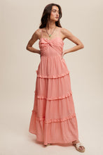Load image into Gallery viewer, Listicle Sweetheart Neckline Tiered Maxi Dress in Peach Coral