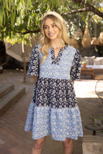 Load image into Gallery viewer, VOY Color Block Dress with Paisley Embroidery in Blue