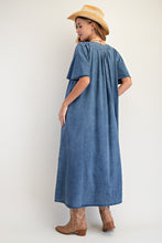 Load image into Gallery viewer, Easel Washed Denim Maxi Dress in Dark Denim