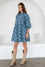 Load image into Gallery viewer, TRENDiLiTY Gingham Button Down Dress in Denim